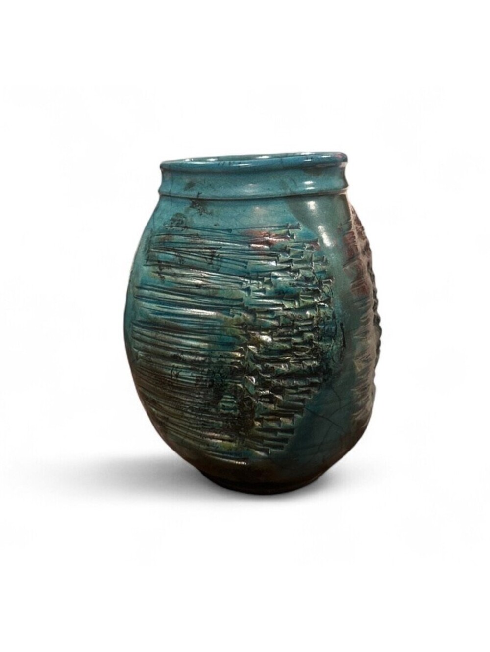 Large Artisan Handmade Raku Vase By Lois Gress Neal Expressions in Clay 10”